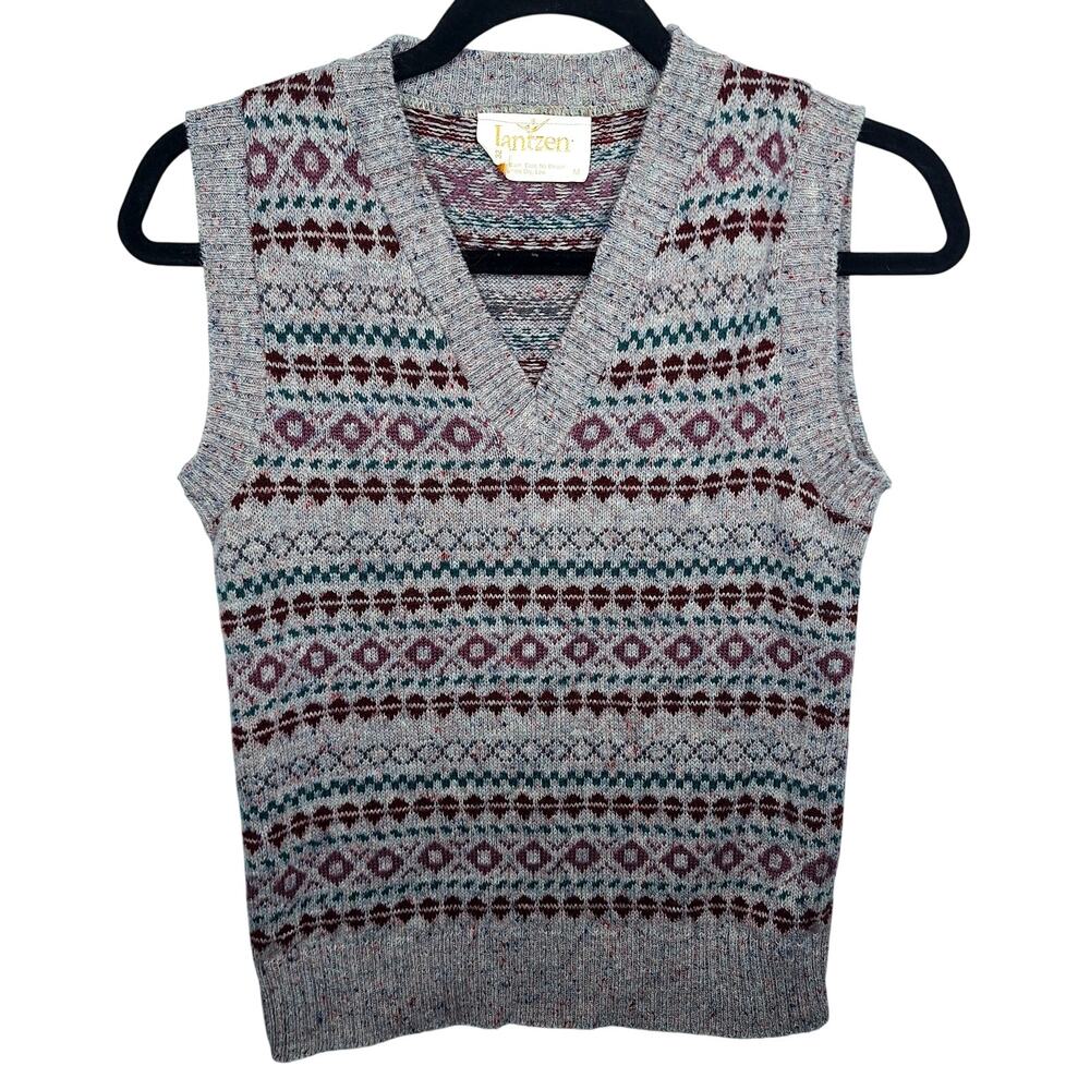 Vintage 70s Jantzen Sweater Vest Fair Isle Women S/M Academia Preppy Fitted Knit